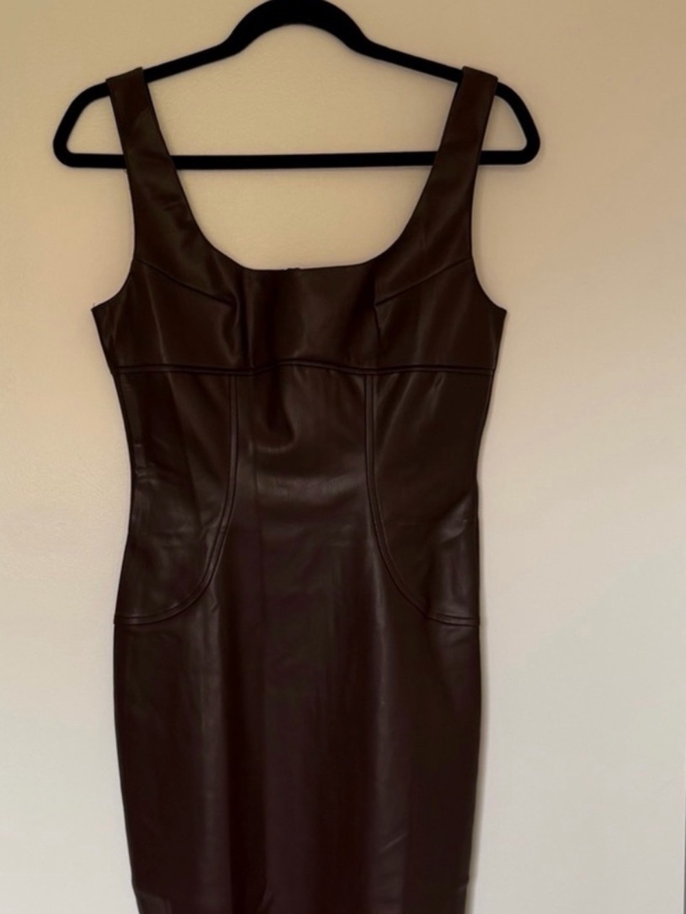 Commense Chocolate Brown Faux-Leather Midi Dress - Picture 4 of 7